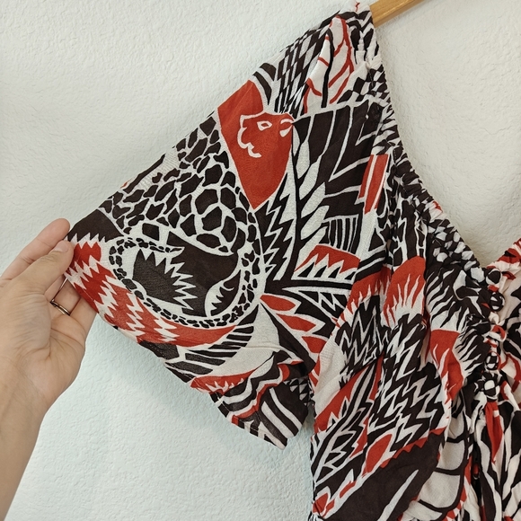 Anthropologie Tired Geometric Print Short Sleeve V Neck Maxi Dress Women's Sz LP - Picture 10 of 16